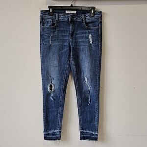 Zara Mid-Rise Distressed Stretch Denim Skinny Crop Jeans Sz. 6